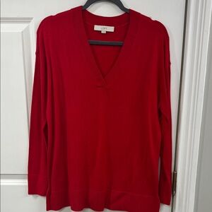 LOFT Bold Red V-Neck Sweater for Women